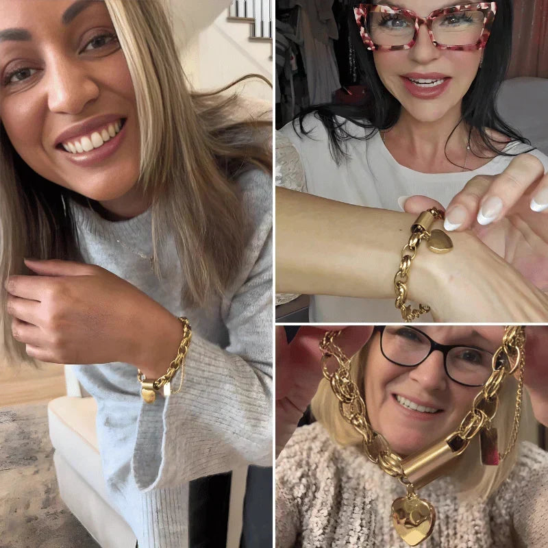 Bracciale spesso a forma di cuore in oro