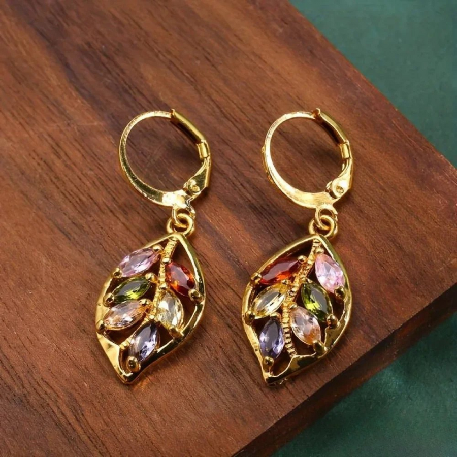 Orecchini Vintage in Foglia d'Oro Multicolore