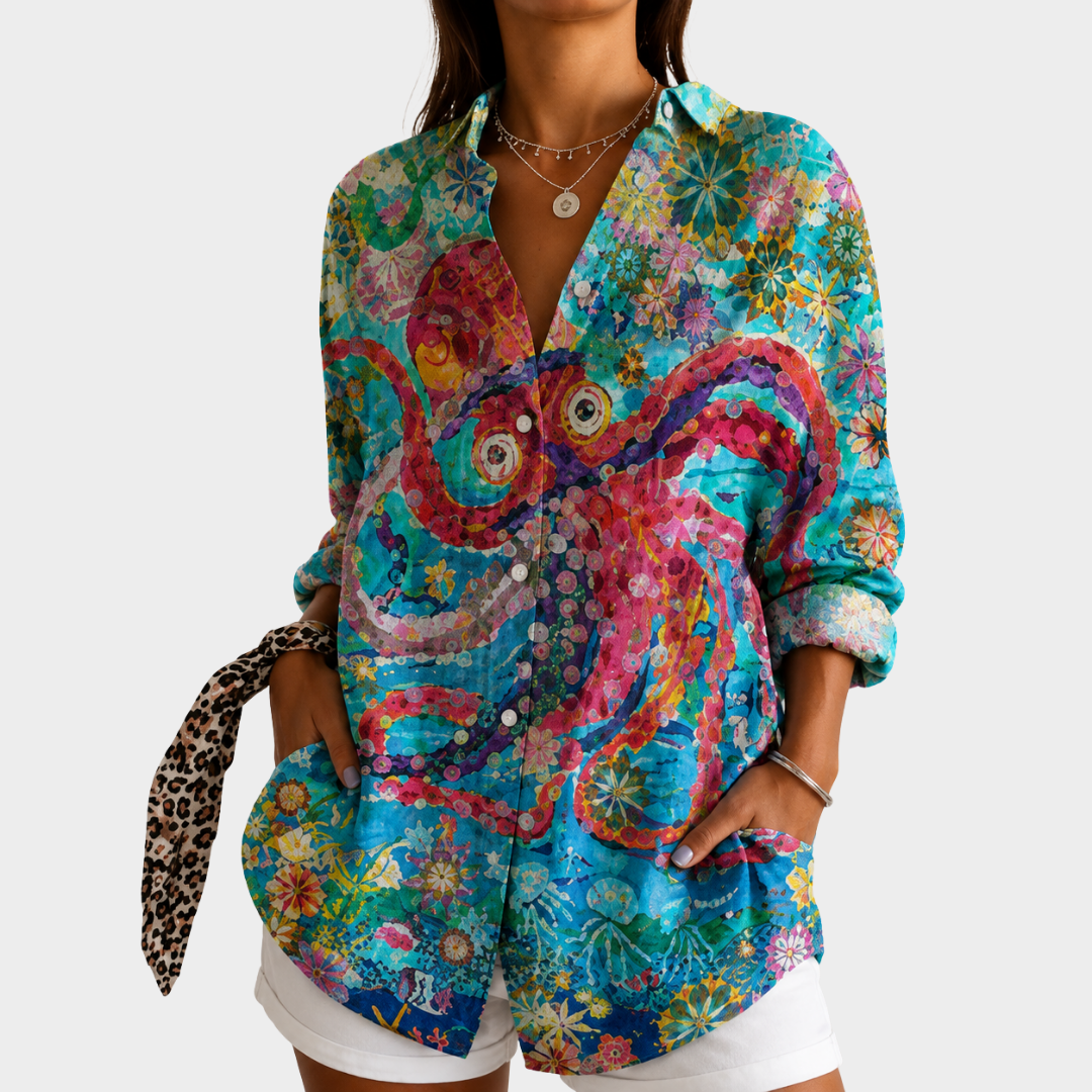 Blusa Artistica Fioritura d'Oceano