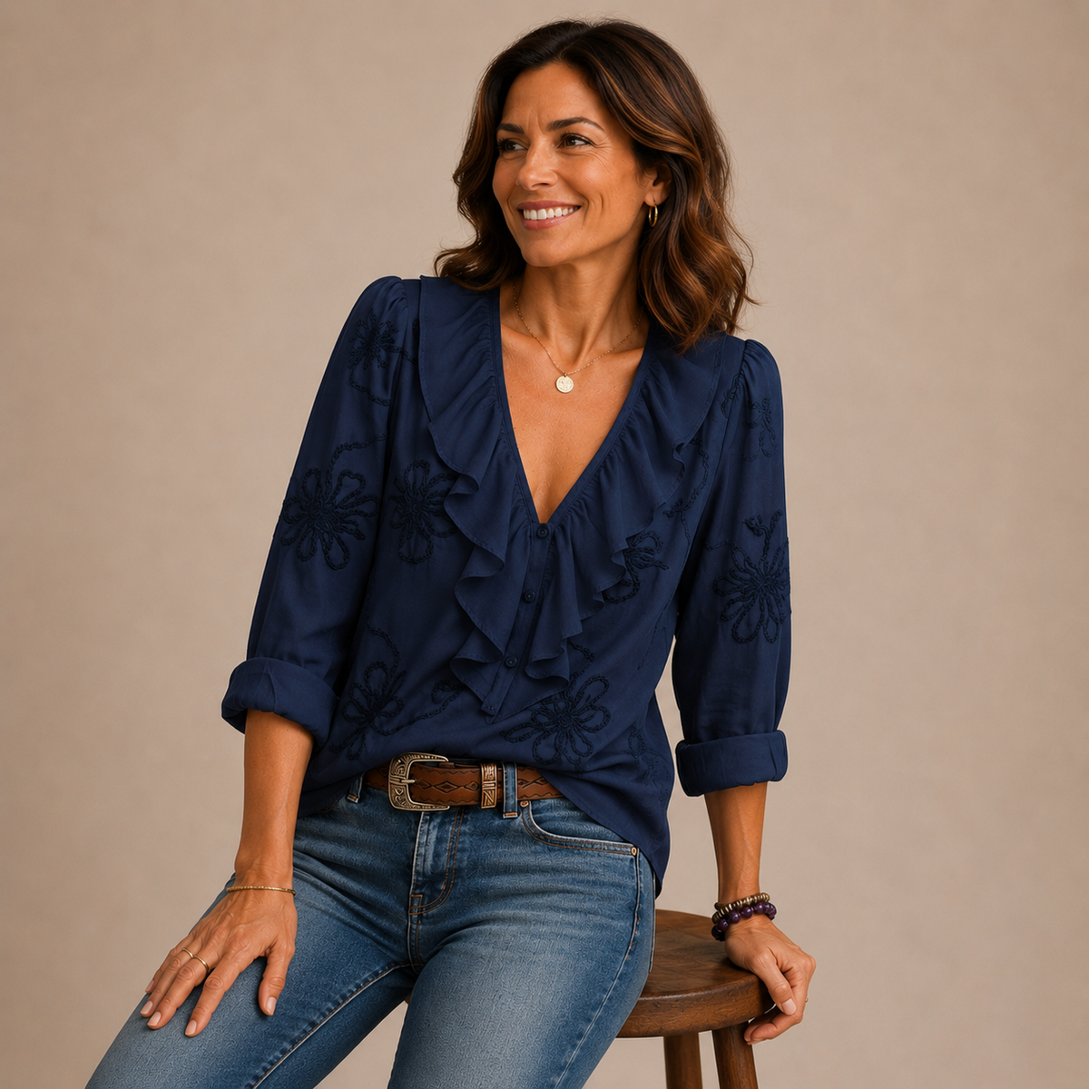 Nicole | Camicia con ricami floreali vintage
