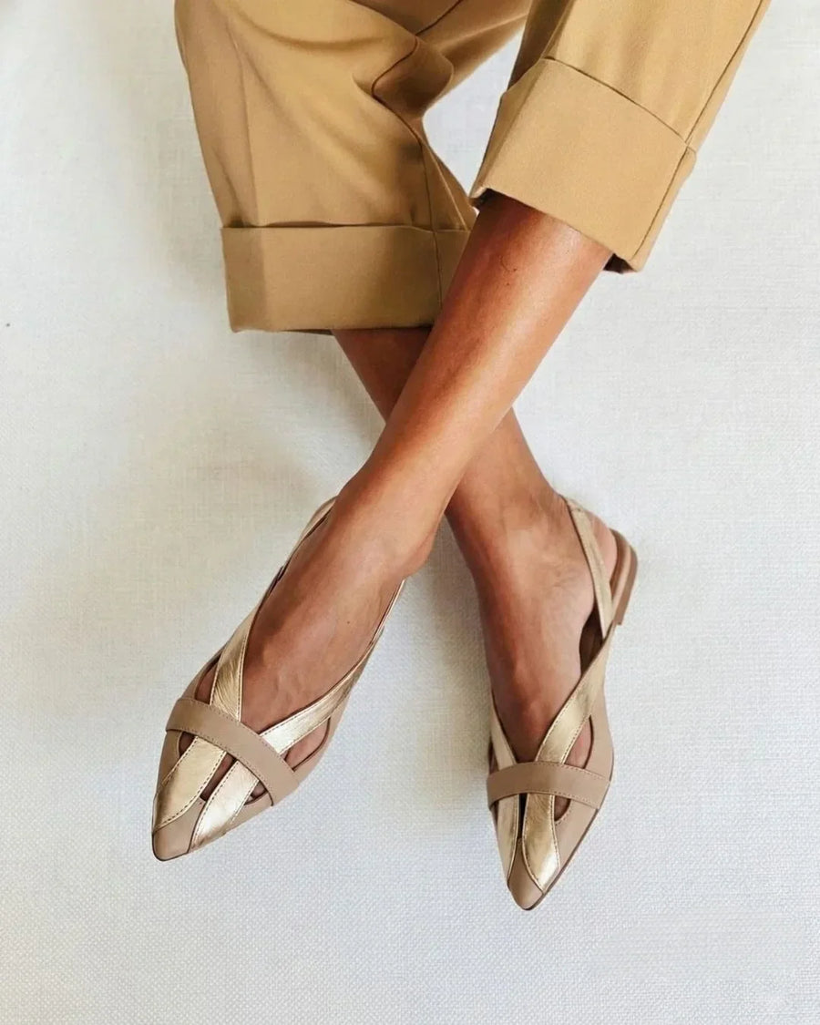 Ballerine slingback color block chic Oro a punta
