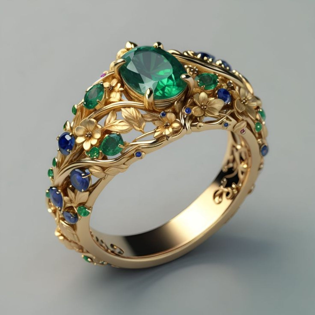 Anello di Lusso con Smeraldo e Zaffiro