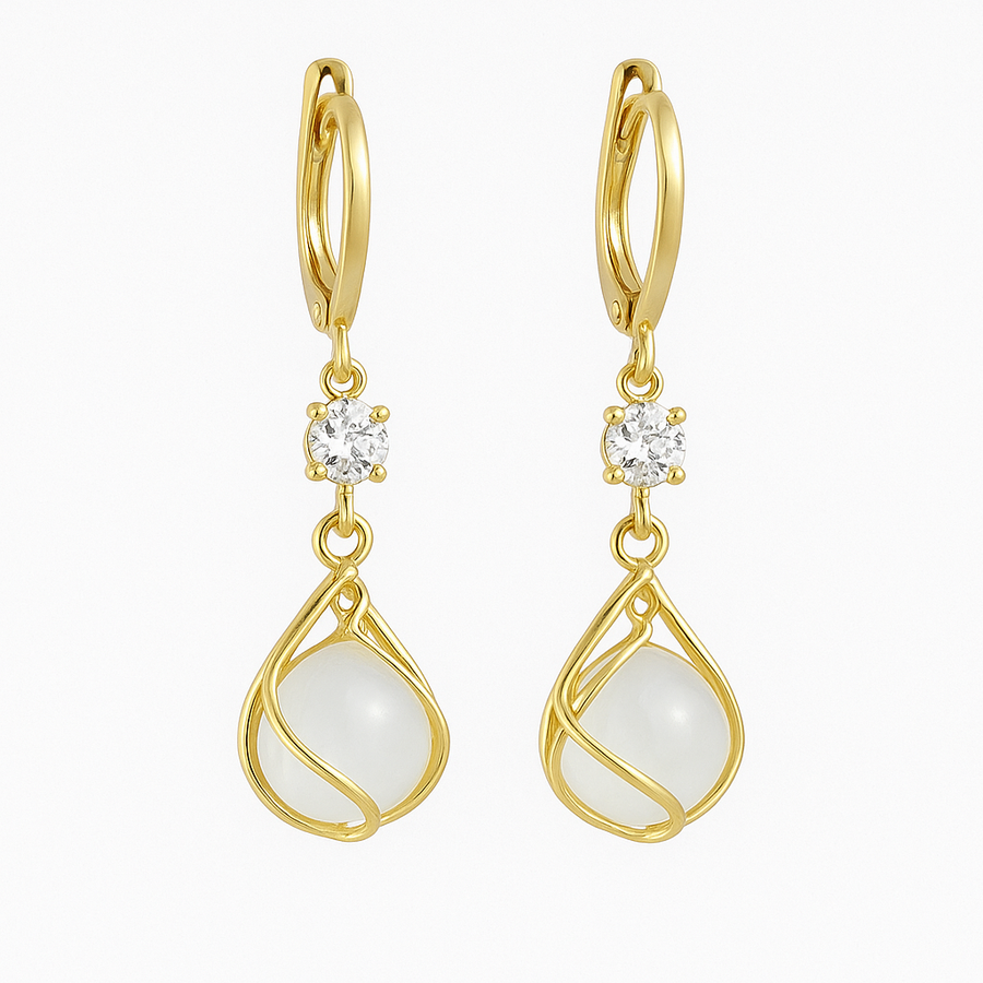Orecchini Pendenti in Oro con Opale Bianco