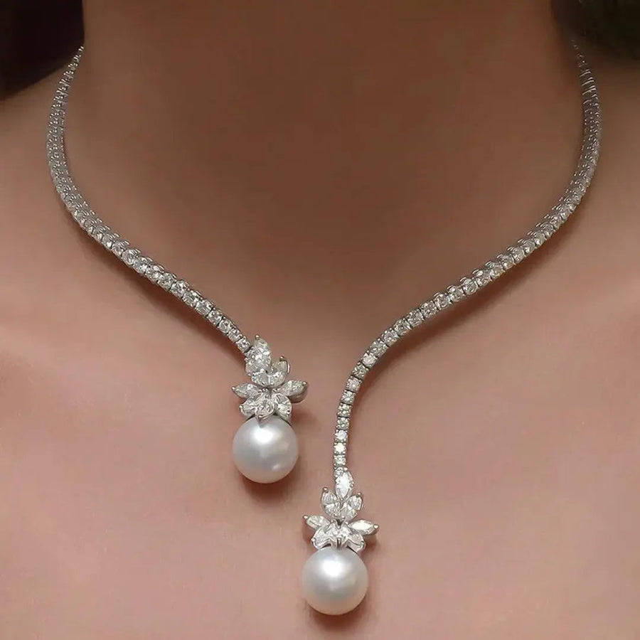 Collana elegante brillante con perle in argento sterling