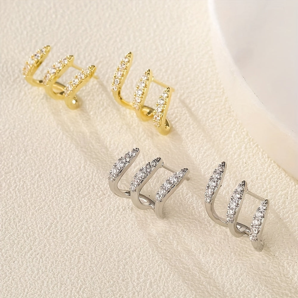 Orecchini Eleganti con Strass a Tre Griffe