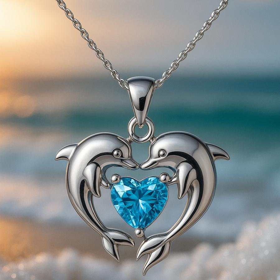 Collana senza tempo in argento con doppio delfino e opale